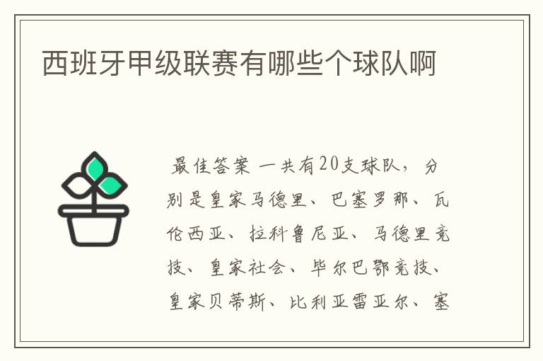 西班牙甲级联赛有哪些个球队啊