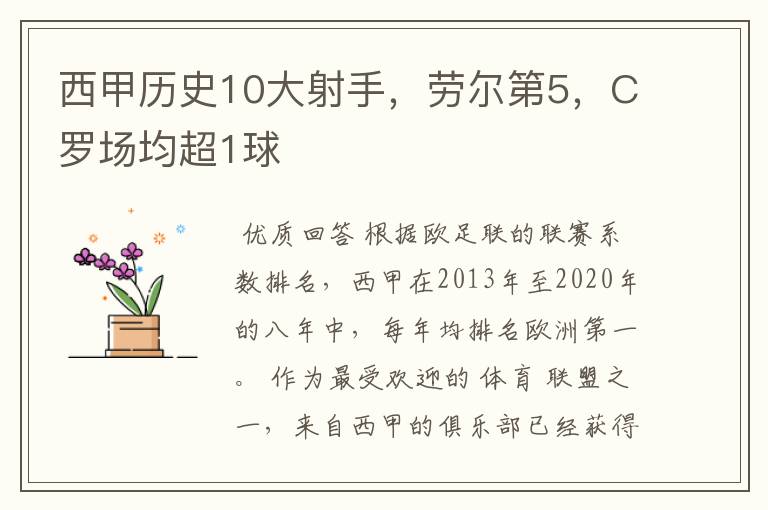 西甲历史10大射手,劳尔第5,C罗场均超1球