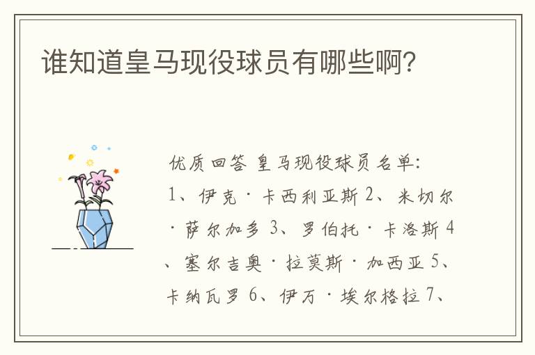 谁知道皇马现役球员有哪些啊?