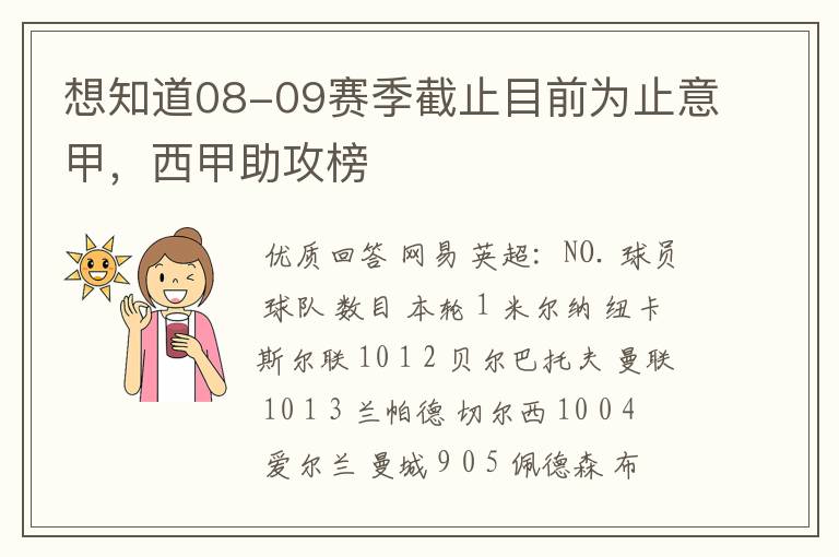 想知道08-09赛季截止目前为止意甲,西甲助攻榜