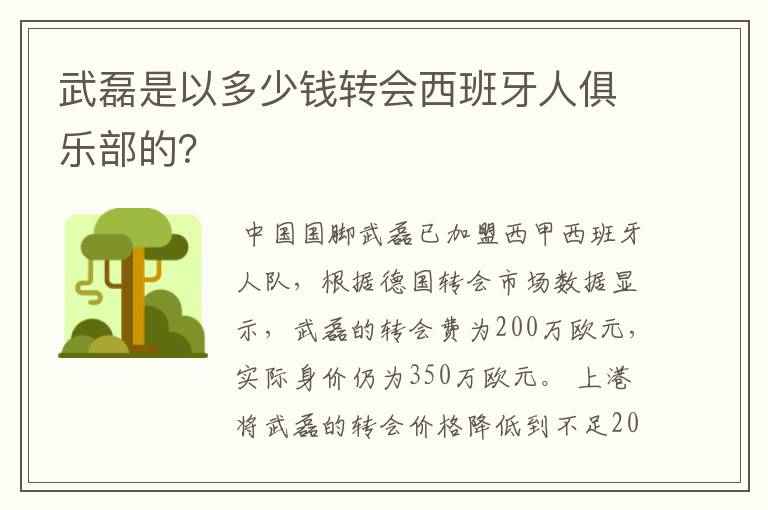 武磊是以多少钱转会西班牙人俱乐部的?