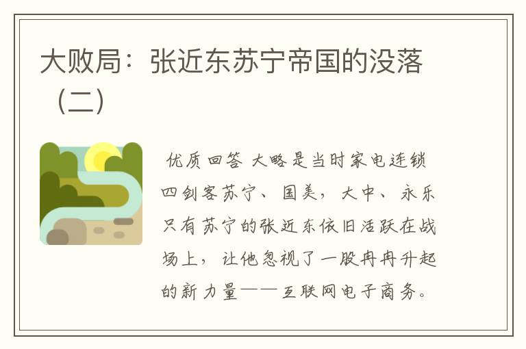 大败局:张近东苏宁帝国的没落(二)