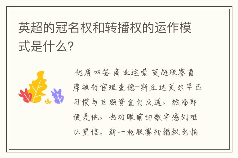 英超的冠名权和转播权的运作模式是什么?