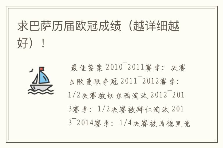 求巴萨历届欧冠成绩(越详细越好)!