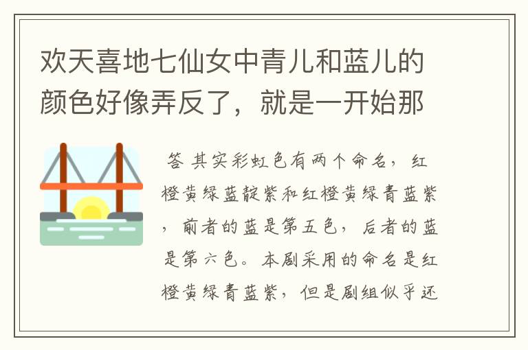 欢天喜地七仙女中青儿和蓝儿的颜色好像弄反了,就是一开始那七个仙女打出的条,青儿和蓝儿的好像弄反了