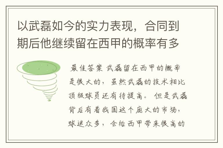 以武磊如今的实力表现,合同到期后他继续留在西甲的概率有多高?