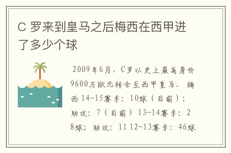 C 罗来到皇马之后梅西在西甲进了多少个球