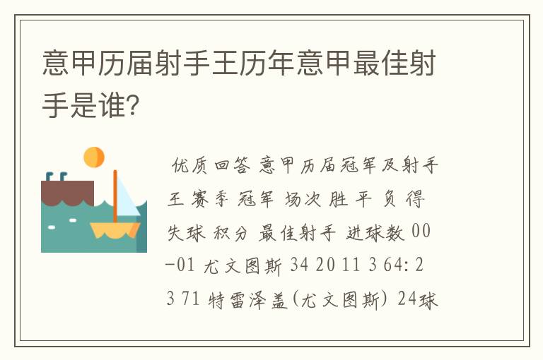 意甲历届射手王历年意甲最佳射手是谁?