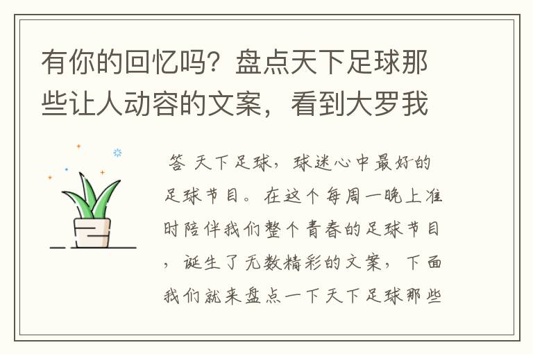 有你的回忆吗?盘点天下足球那些让人动容的文案,看到大罗我哭了