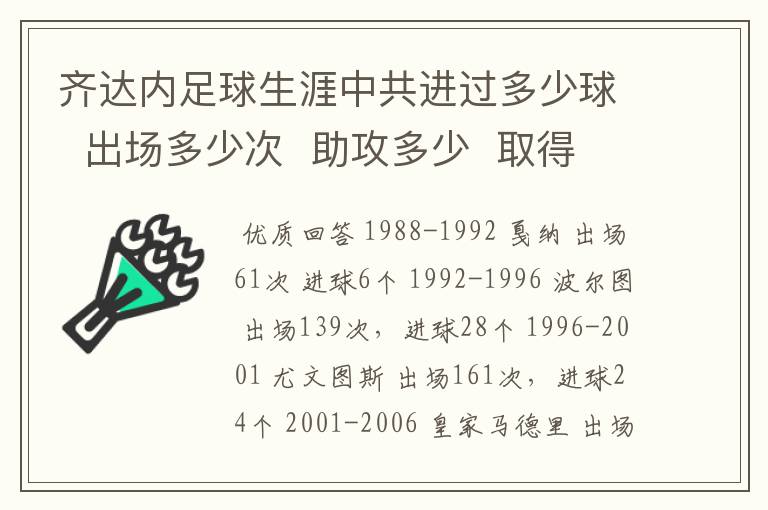 齐达内足球生涯中共进过多少球 出场多少次 助攻多少 取得过多少辉煌的成绩