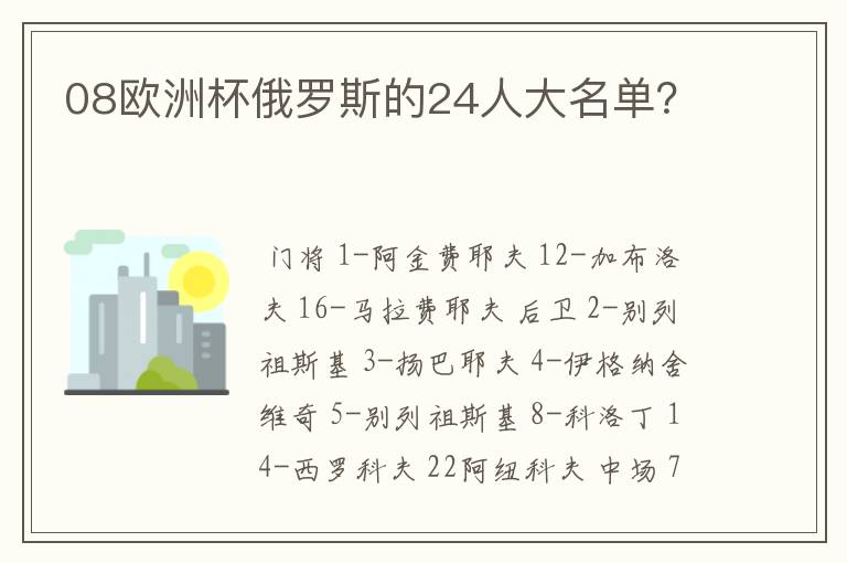 08欧洲杯俄罗斯的24人大名单?