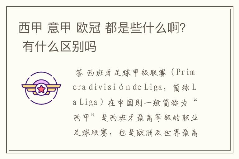 西甲 意甲 欧冠 都是些什么啊? 有什么区别吗
