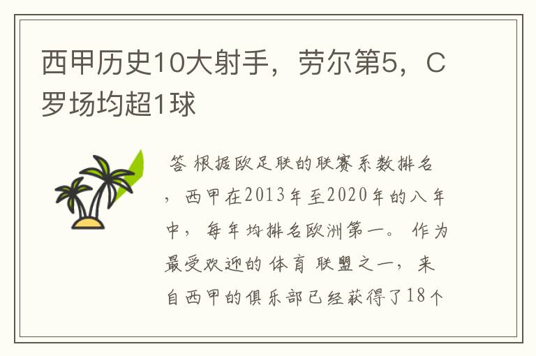 西甲历史10大射手,劳尔第5,C罗场均超1球