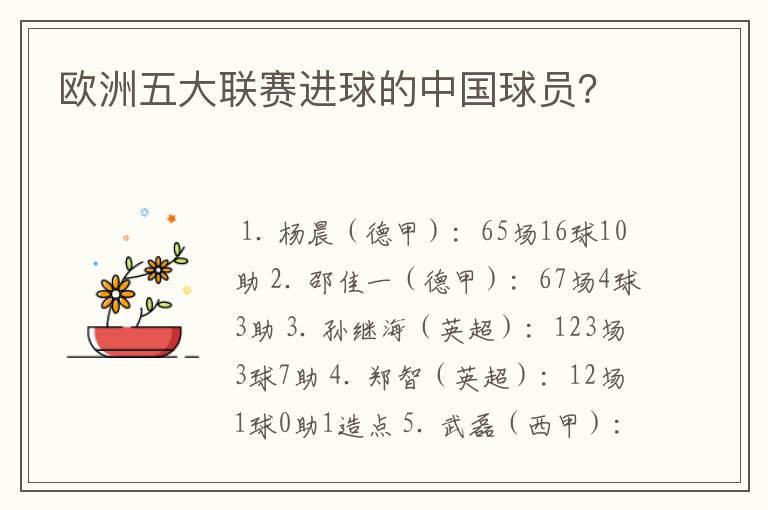 欧洲五大联赛进球的中国球员?