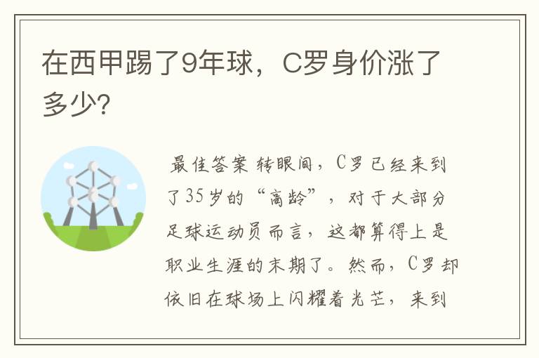 在西甲踢了9年球,C罗身价涨了多少?