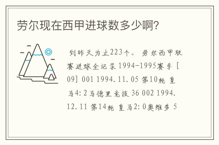 劳尔现在西甲进球数多少啊?