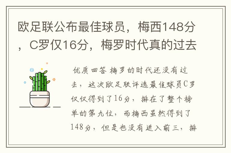 欧足联公布最佳球员,梅西148分,C罗仅16分,梅罗时代真的过去了吗?