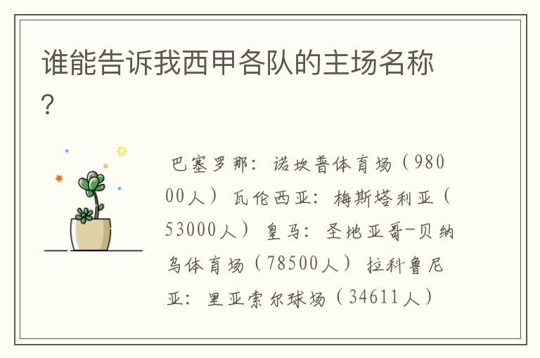 谁能告诉我西甲各队的主场名称?