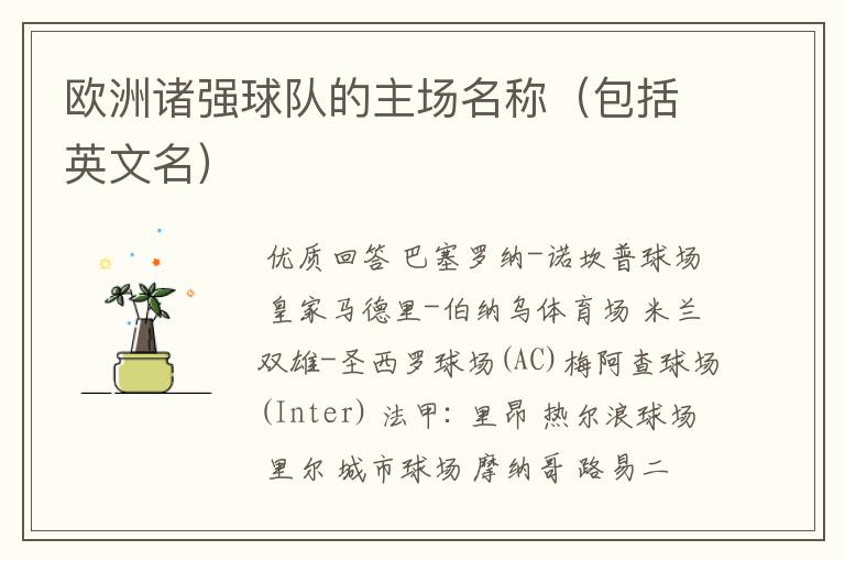 欧洲诸强球队的主场名称(包括英文名)