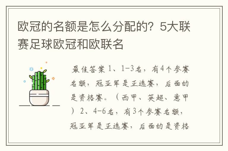欧冠的名额是怎么分配的?5大联赛足球欧冠和欧联名