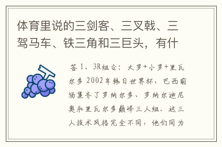 体育里说的三剑客、三叉戟、三驾马车、铁三角和三巨头,有什么区别呢?