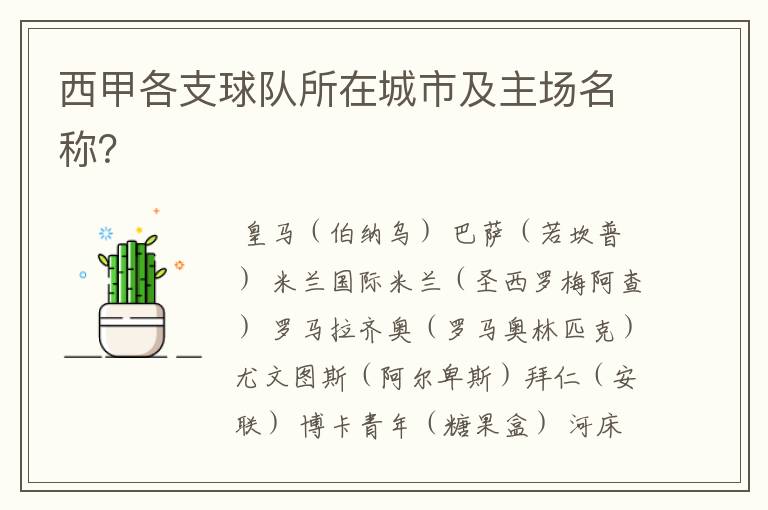 西甲各支球队所在城市及主场名称?