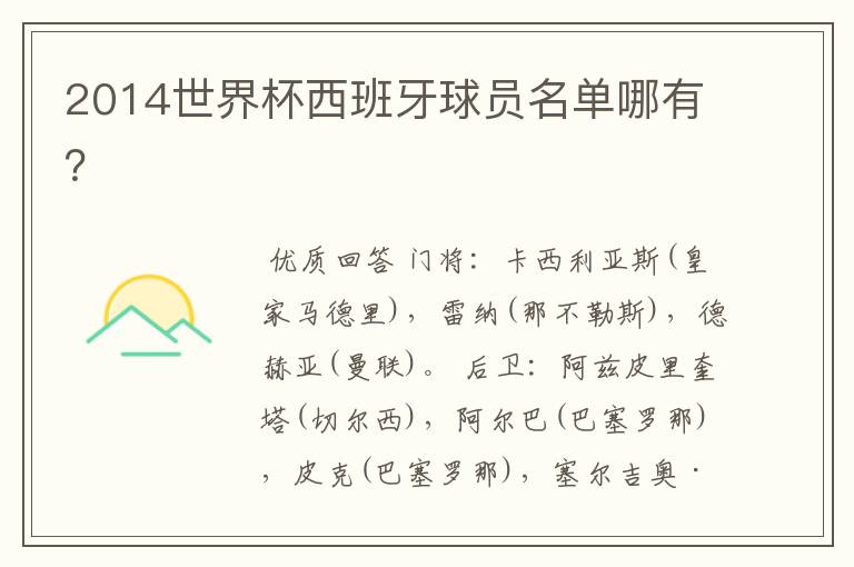 2014世界杯西班牙球员名单哪有?