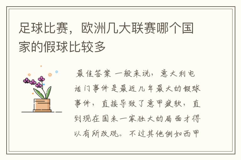 足球比赛,欧洲几大联赛哪个国家的假球比较多