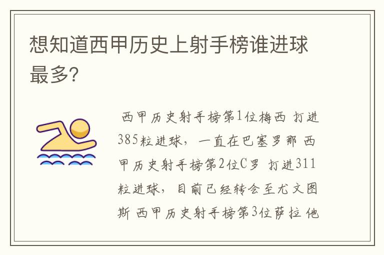 想知道西甲历史上射手榜谁进球最多？