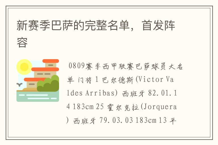 新赛季巴萨的完整名单,首发阵容