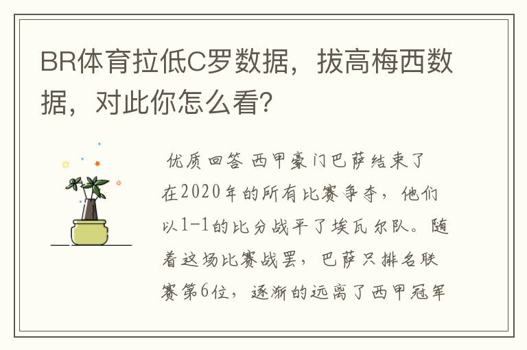 BR体育拉低C罗数据,拔高梅西数据,对此你怎么看?
