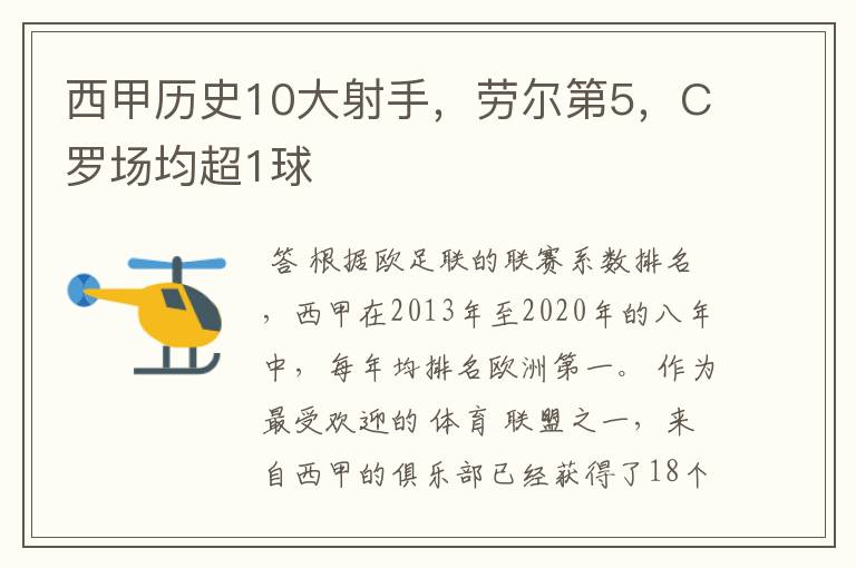 西甲历史10大射手,劳尔第5,C罗场均超1球