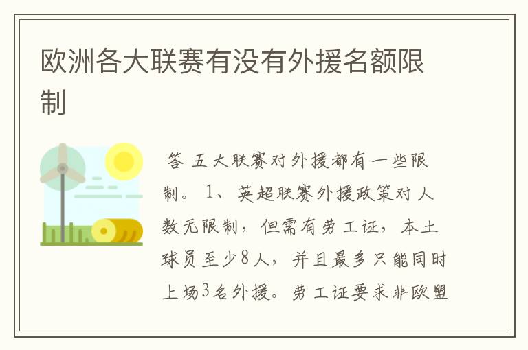 欧洲各大联赛有没有外援名额限制