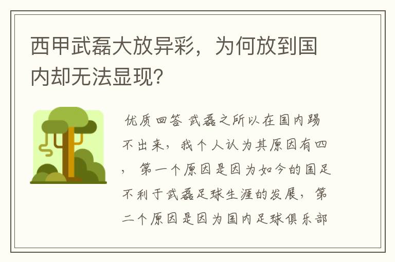 西甲武磊大放异彩,为何放到国内却无法显现?