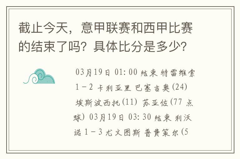截止今天,意甲联赛和西甲比赛的结束了吗?具体比分是多少?
