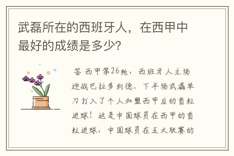 武磊所在的西班牙人,在西甲中最好的成绩是多少?