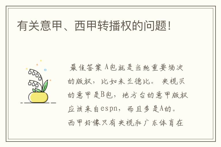 有关意甲、西甲转播权的问题!