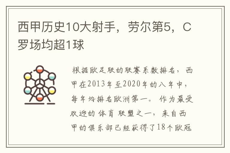 西甲历史10大射手,劳尔第5,C罗场均超1球