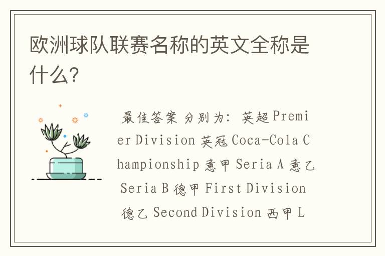 欧洲球队联赛名称的英文全称是什么?