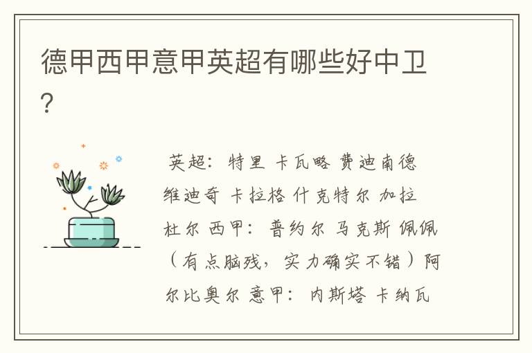 德甲西甲意甲英超有哪些好中卫?