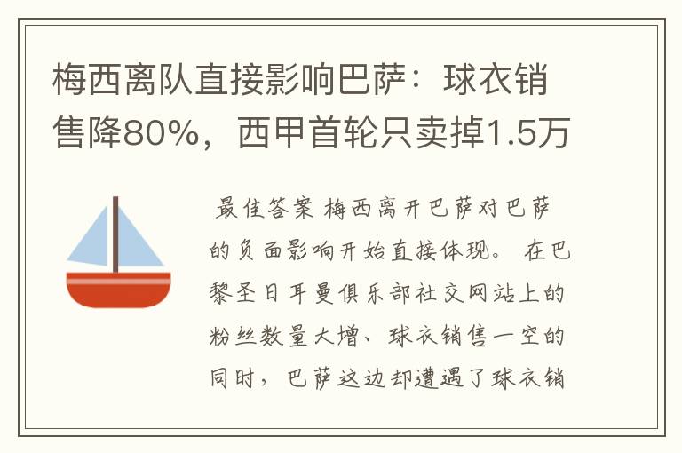 梅西离队直接影响巴萨:球衣销售降80%,西甲首轮只卖掉1.5万球票