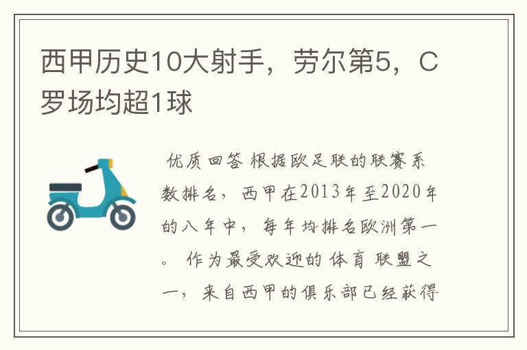 西甲历史10大射手,劳尔第5,C罗场均超1球