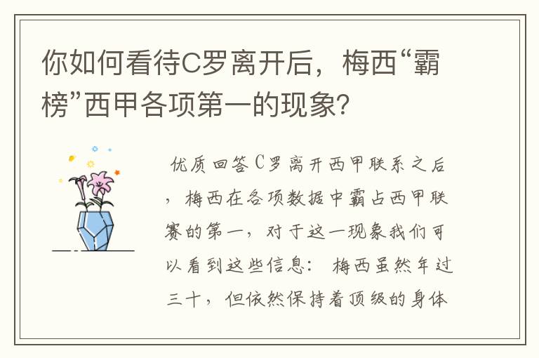 你如何看待C罗离开后,梅西“霸榜”西甲各项第一的现象?
