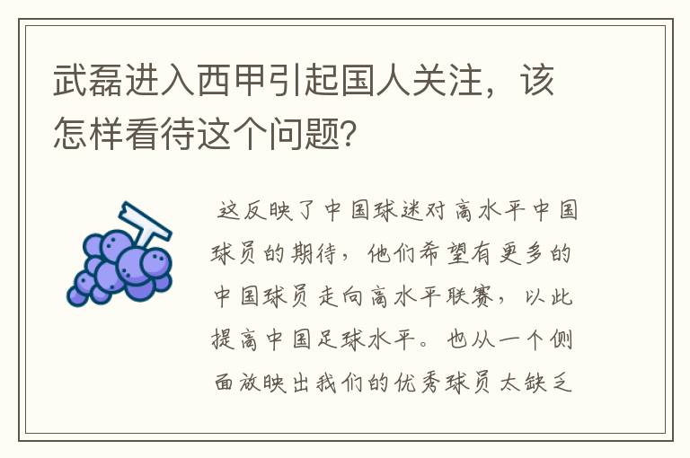 武磊进入西甲引起国人关注,该怎样看待这个问题?