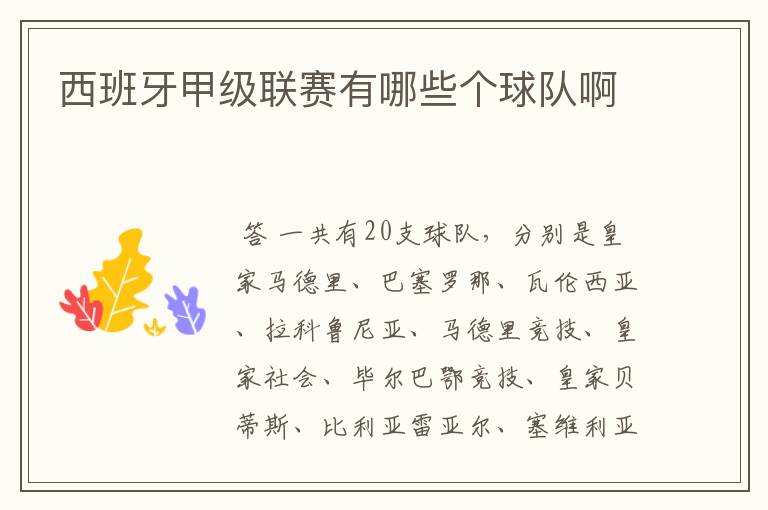 西班牙甲级联赛有哪些个球队啊