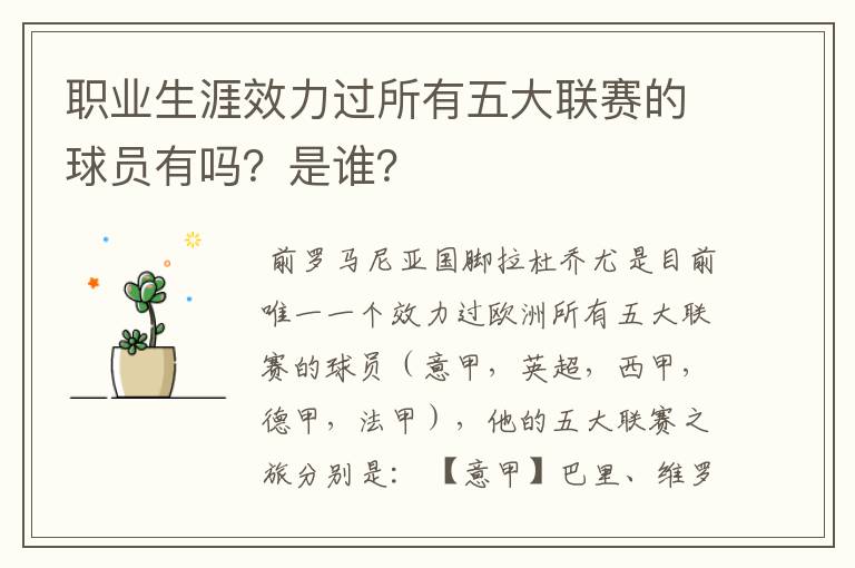 职业生涯效力过所有五大联赛的球员有吗?是谁?