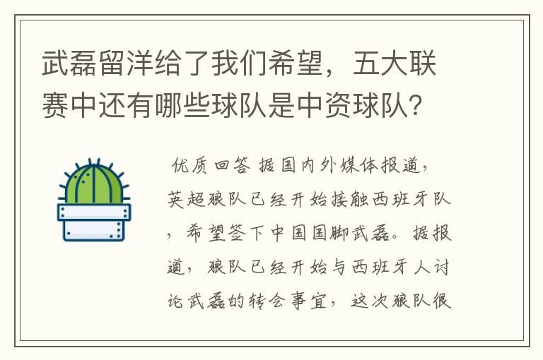 武磊留洋给了我们希望,五大联赛中还有哪些球队是中资球队?