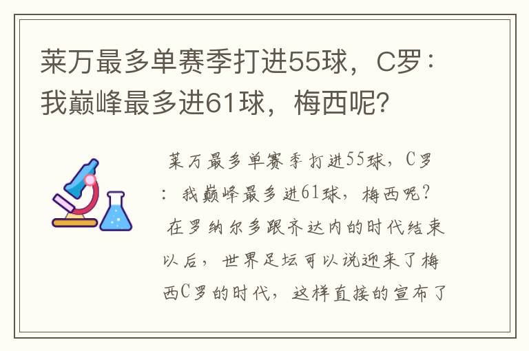 莱万最多单赛季打进55球,C罗:我巅峰最多进61球,梅西呢?