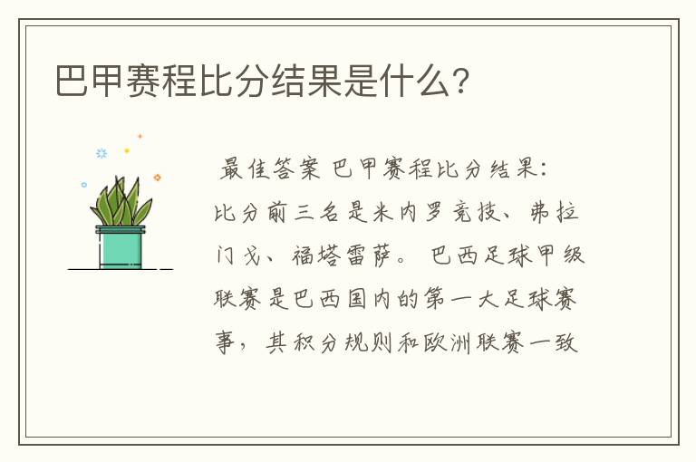 巴甲赛程比分结果是什么?