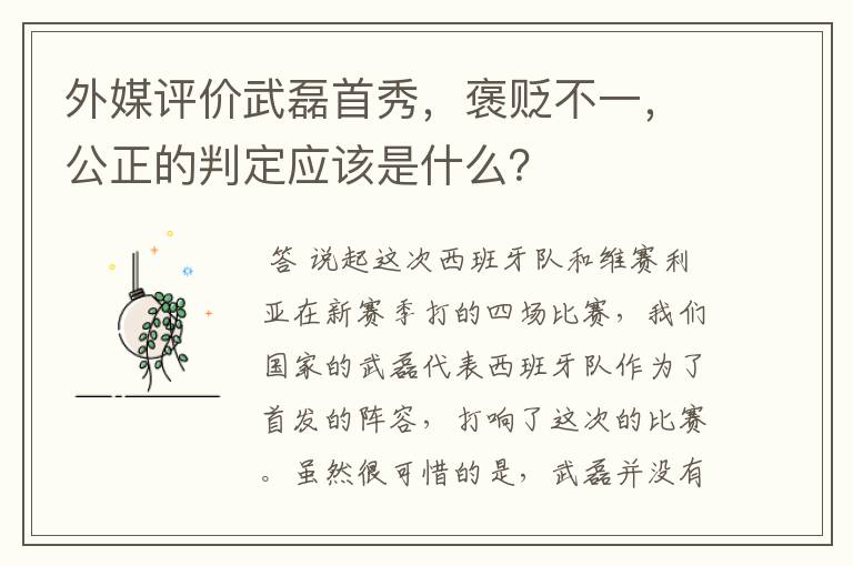 外媒评价武磊首秀,褒贬不一,公正的判定应该是什么?